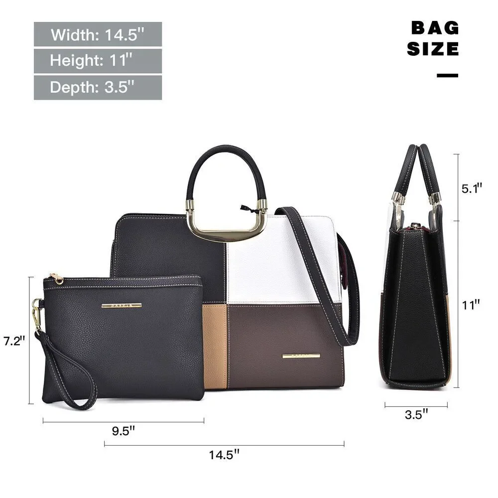 Dasein Faux Leather Briefcase Satchel with Matching Accessory Pouch